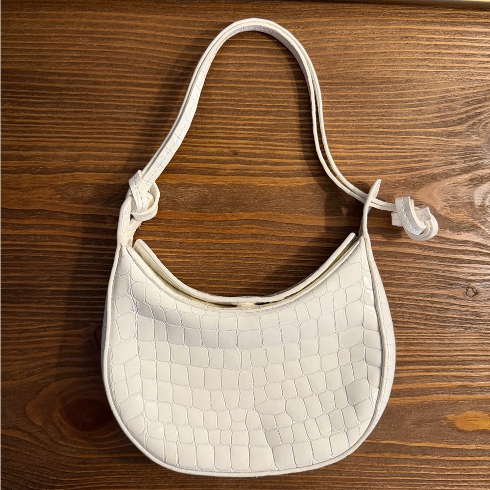 Reformation Mini Rosetta Shoulder Bag in White Croc